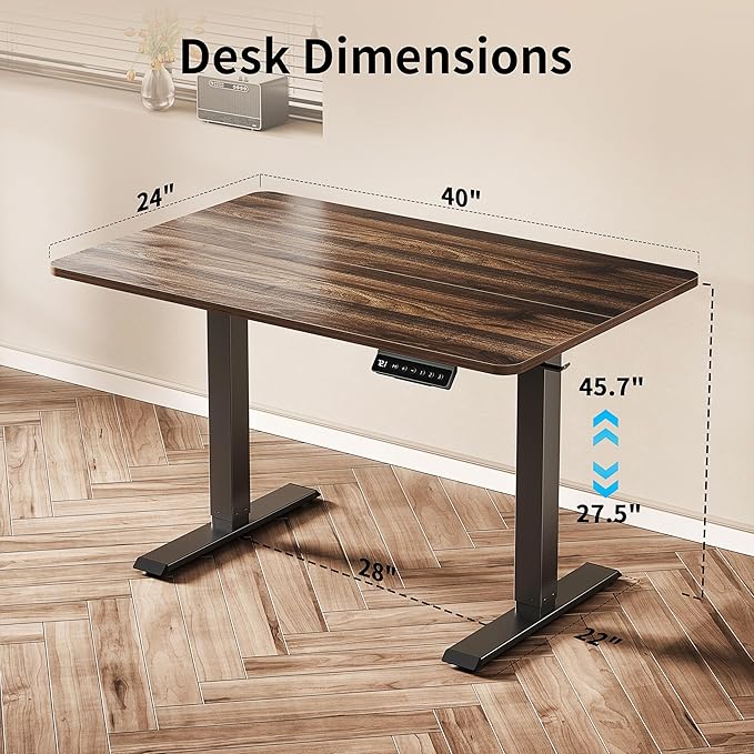 BIZUM 40x24 Inch Electric Standing Desk with Memory Presets Quiet Motor Height Adjustable Stand Up Desk for Home Office &amp Gaming Ergonomic Sit Stand WorkstationWalnut