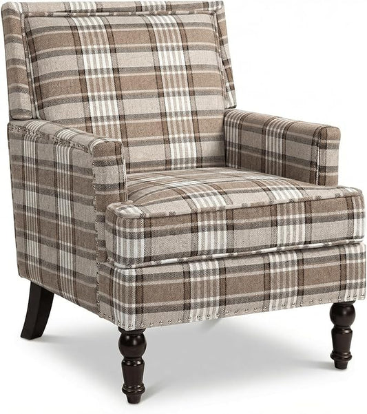 Mid Century Modern Accent Chair Upholstered Comfortable Living Room ChairArmchair Stylish Accent Furniture for Bedroom Office Neutral Home Decor Chair (Striped Brown)
