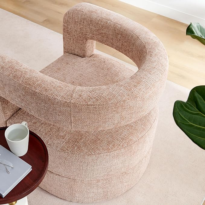 Modway Jaylin Chenille Accent Chair in Blush - Upholstered Comfy Club Chair - Modern Soft Barrel Chair - Round Leisure Accent Chair with Curved Back for Living Room Bedroom Home Office