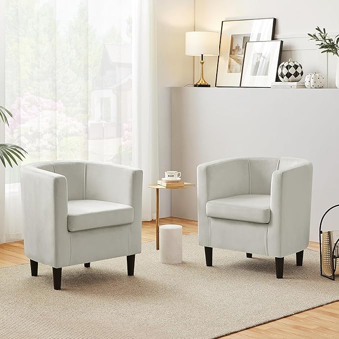 Yaheetech Velvet Accent Chair Modern and Comfortable Armchairs Upholstered Barrel Sofa Chair for Living Room Bedroom Waiting Room Beige 2pcs