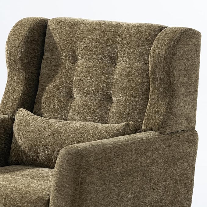 Modern Accent Chair Chenille Upholstered Arm Chair with Pillow Comfy Soft Padded Chair Fabric Single Sofa Chair Reading Accent Chair for Living Room Bedroom Olive Green