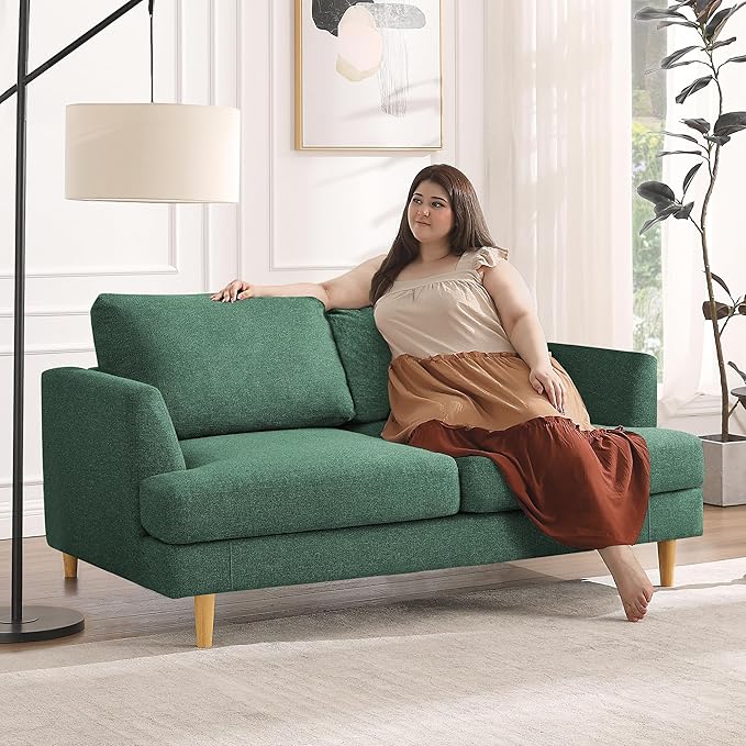 Loveseat Sofa 56 Small Couches for Small Spaces Love Seat with 2-Seat Upholstered Cushion Mid Century Modern Sofa Couches for Living Room Deep Couch for Bedroom Apartment Green