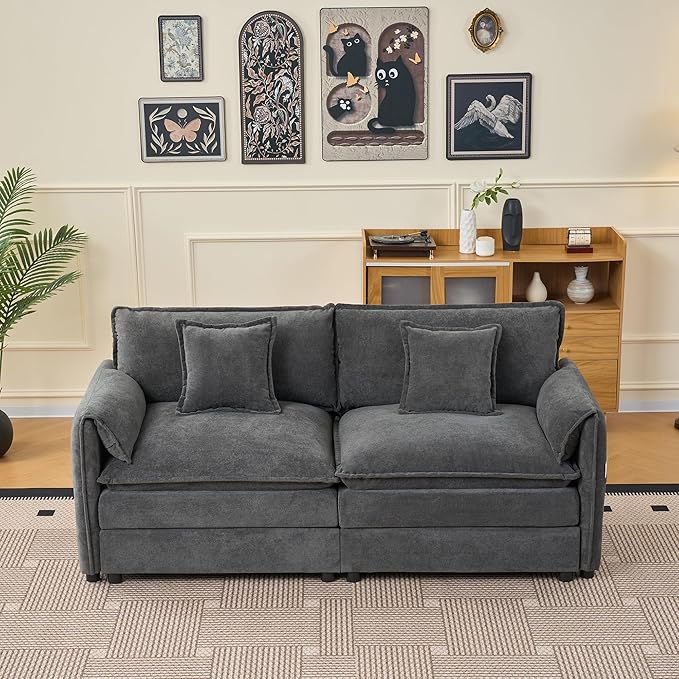 Modular Sectional Sofa - 76 Chenille Cloud Couch for Living Room &amp Apartment Deep Seat Comfort Flexible Loveseat Combination Sofa for Home &amp OfficeGrey
