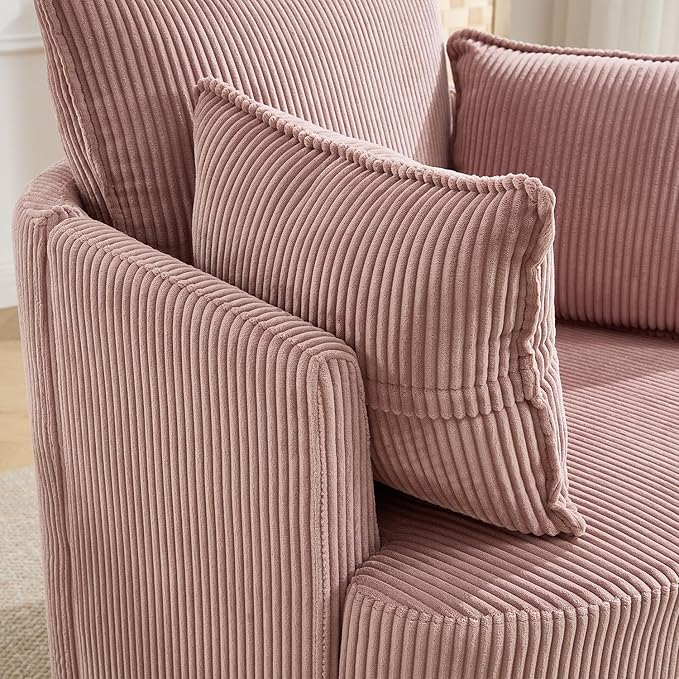 360° Swivel Accent Armchair Chair Pink Swivel Round Barrel Chair with 2 Pillows Upholstered Corduroy Accent Chairs for Living Room Bedroom Reading