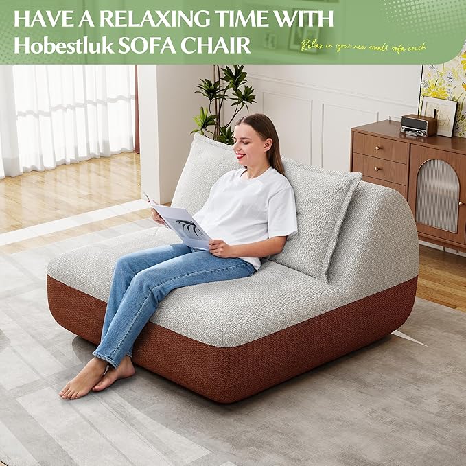 Hobestluk Small Couches for Small Spaces42” Mini Loveseat Sofa 2-Seater Armless Sofa Chair with Side Pocket for Living RoomBedroomDormOffice (Terracotta+Beige)