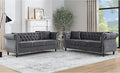 KEIKI Chesterfield Sofa Retro Style Upholstered 3+3 Seats Velvet Couch with Rolled Arm for Living Room Bedroom Office Grey