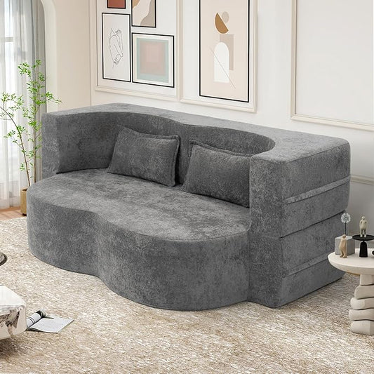 78 Convertible Sofa Bed with Pillows Queen Sleeper SofaFoam Folding Mattress Sleeper Modern Teddy Fabric Floor Cushion and Futon Chaise Lounge SofaFor ApartmentsGuest RoomsGuest UseCondoGary