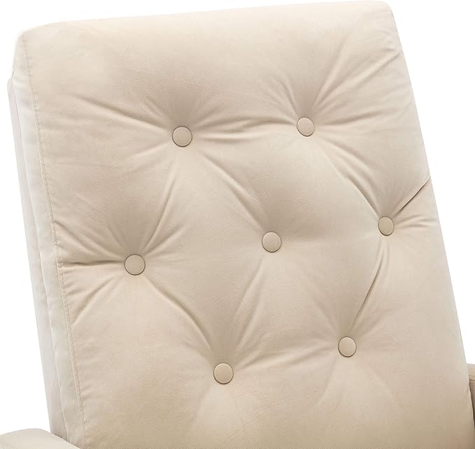 Cozy Velvet Reclining Rocking Chair with Side Storage Pocket Comfortable Button Tufted Rocker Elegant and Functional Rocking Recliner Chair Ideal for Living Room &amp Nursery Beige