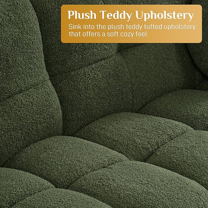 Modern Boucle Sofa Couch Comfy Deep Seat Teddy Cloud Couch 72.8 Upholstered Cozy Sherpa 2 Seater Couches with Pillows Oversized Loveseat Sofa for Living Room Apartment Emerald Green