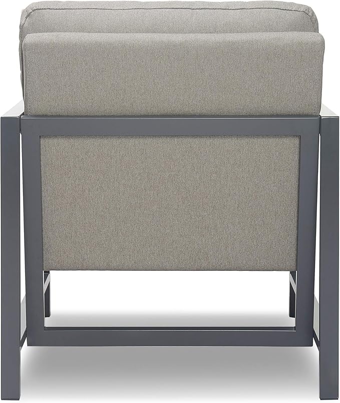 Tommy Hilfiger Russell AccentChair Medium-Soft Pillow Back Mid-Century Modern &amp Industrial Armchair Comfortable LoungeChair for Living Room Bedroom or Office Black Square Metal Frame in Gray