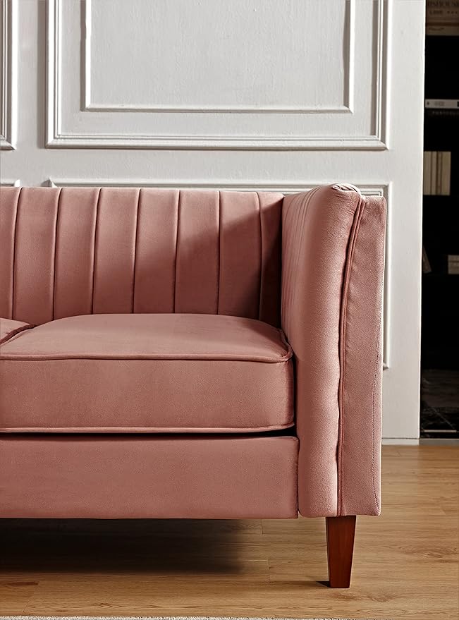 Container Furniture Modern Luxury Velvet Chair for Living Room with High Density Foam Soft Fabric Upholstery Removable Cushions and Solid Wood Legs 36.6'' Wide Armchair Rose