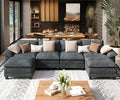 U Shaped Modular Cloud Couch 157.5'' Oversized Chenille Sectional Sofa with Wider Armrest and Ottoman Upholstered 6-Seat Modern Deep Seat for Bedroom Living Room Cyan