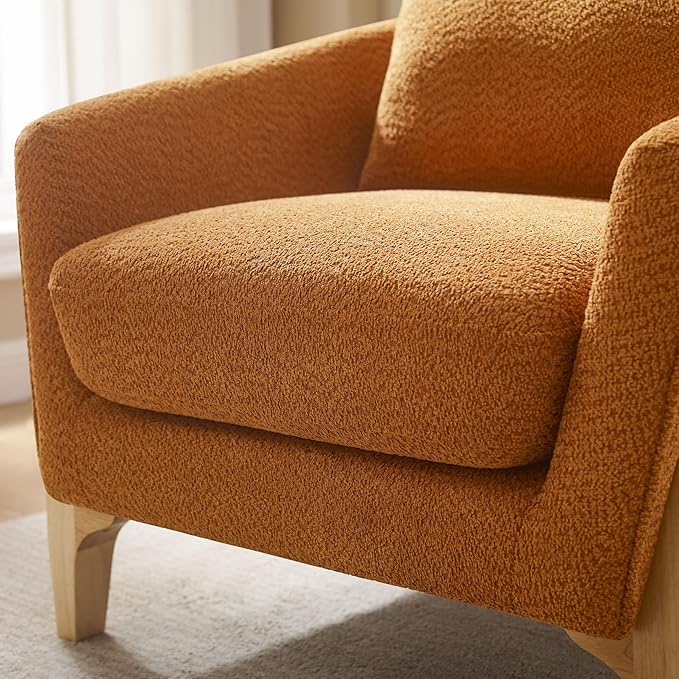 VANOMi Accent Chair 31 Oversized Reading Chair Comfy Upholstered Boucle Lounge Armchair Modern Living Room Chair with Back PillowSingle Sofa Chair for Bedroom Office Orange