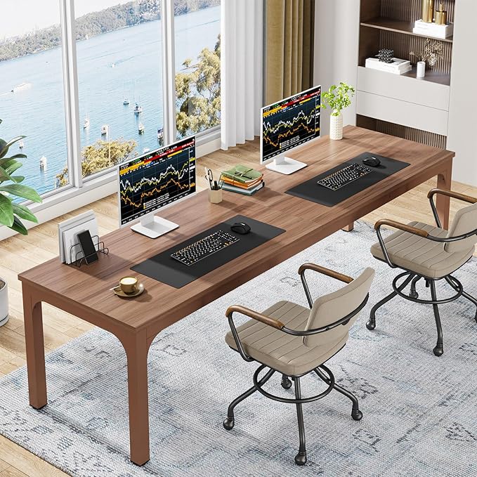 Tribesigns 78.7 Inches Extra Long Computer Desk 2 Person Desk Double Long Desk Workstaion for Home Office Coffee Brown