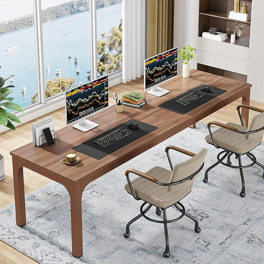 Tribesigns 78.7 Inches Extra Long Computer Desk 2 Person Desk Double Long Desk Workstaion for Home Office Coffee Brown