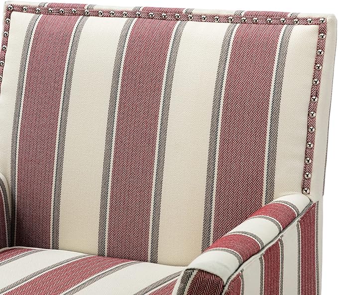 HULALA HOME Modern Accent Chairs Set of 2 Farmhouse High Back Striped Chairs with Wooden Legs &amp Nail Head Trim Comfy Upholstered Armchairs for Living Room/Bedroom (Stripe Red)