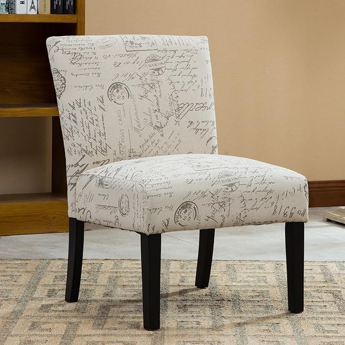 Roundhill Furniture Botticelli Fabric Armless Contemporary Accent Chair Script Print