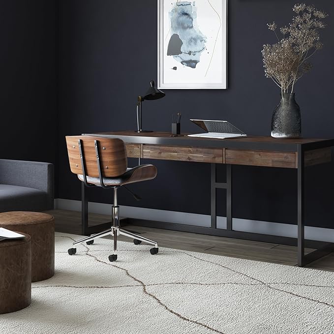 SIMPLIHOME Erina Large Desk - 72 Inch Wide Solid Acacia Wood and Metal Writing Desk in Rustic Natural Aged Brown Modern Industrial Home Office Computer Table with Drawers and Flip-Down Keyboard Tray