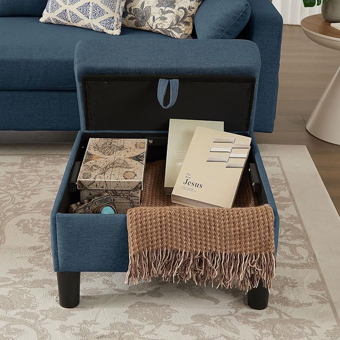 101 Convertible Sectional Sofa Modern Linen Fabric U-Shaped Couch with Reversible Chaises and Ottoman Coffee Table 4 Seat Sofa Couches for Living Room Apartment Office Blue