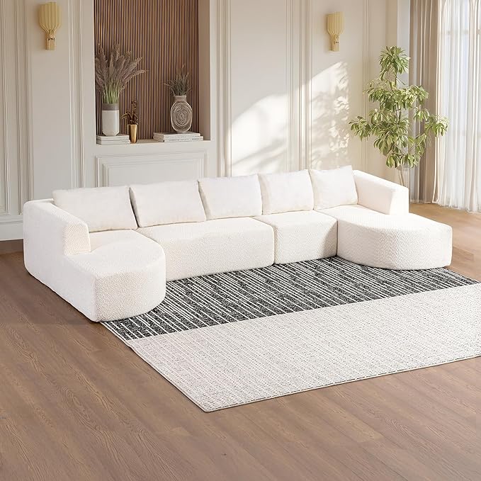 144 Cloud Sectional Couches for Living Room Modern Modular U Shaped Couch with Chaise Lounge Comfy Deep Seat Boneless Sofa No Assembly Required (White) | Instant Comfort Deep Seat Pet-Friendly