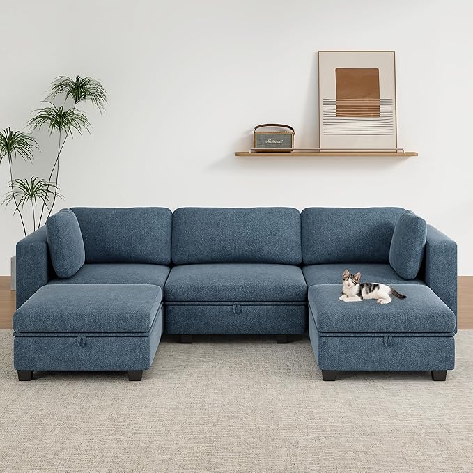 Modular Sectional Sofa Oversized U Shaped Sectional Couch with Storage Ottoman Modular Couch with Large Deep Seat Comfy Convertible Sectional Couches for Living Room and Apartment Navy Blue