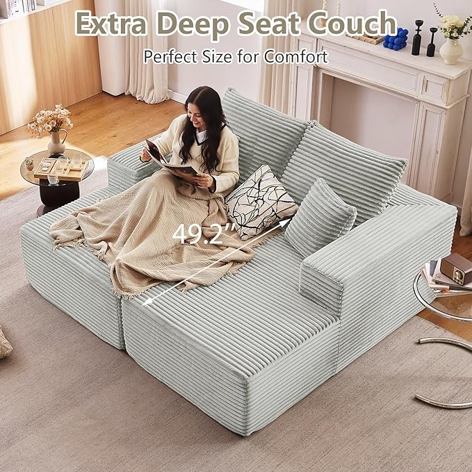 74.8 Oversized Double Chaise Lounge Indoor Upholstered Deep Seat Cloud Couch Corduroy Lounge Chair Modern Sofa Bed Loveseat Sleeper Chair for Living Room Bedroom Apartment Light Grey