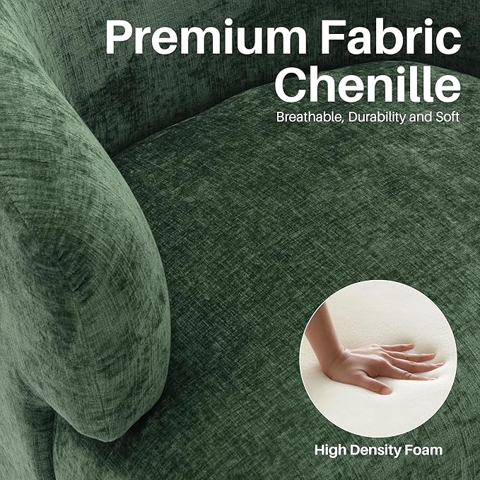 Swivel Accent Chair Chenille Barrel Chair for Living Room Cozy Round Boucle Arm Chair Metal Base for Club Nursery Bedroom Green