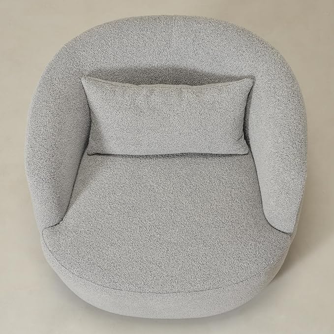 KINWELL 34 Wide Sherpa Swivel Barrel Chairs Set of 2 No Assembly Round Boucle Upholstered Accent Chairs Armchairs Single Sofa Chair with Toss Pillow for Living Room and Bedroom Gray