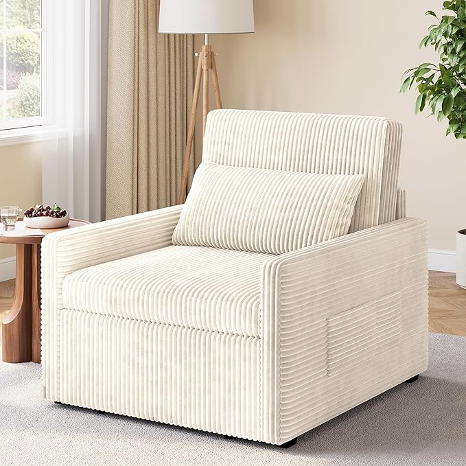 Ahomly 3 in 1 Pull Out Sleeper Sofa (Beige)