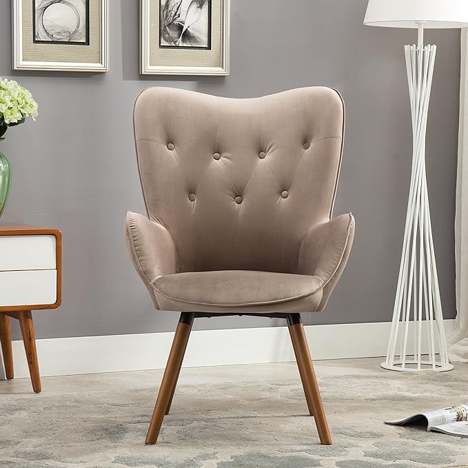 Roundhill Furniture Doarnin Contemporary Silky Velvet Tufted Button Back Accent Chair Taupe