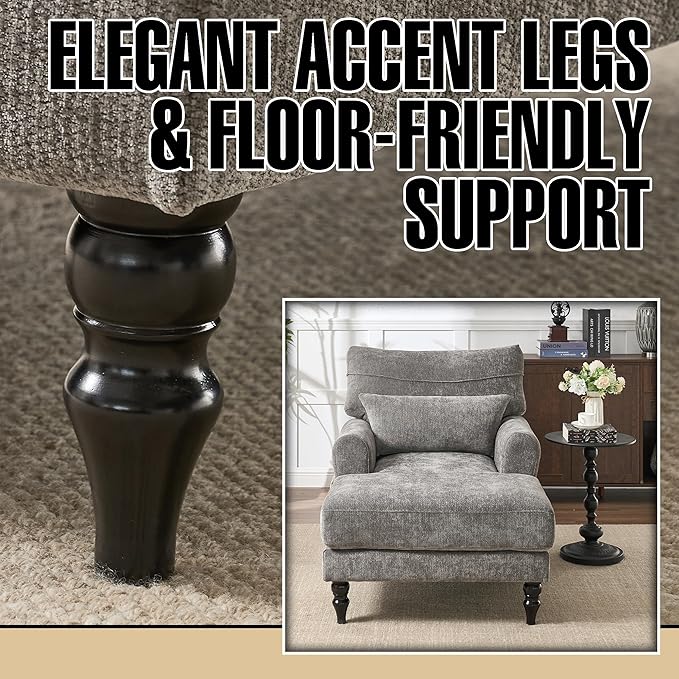 Chaise Lounge Chair Indoor Modern Leisure Sleeper Sofa Chair w/Double Deep Cushion Accent Upholstered Reading Side Armchair Recliner Arm Chairs for Living Room &amp Bedroom Easy Assembly
