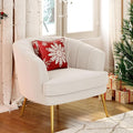 Andeworld Upholstered Velvet Accent ChairVelvet Fabric Club Barrel Chair Morden Living Room Chair for Bedroom/Reading SpacesIvory