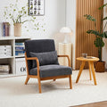 Mid Century Modern Accent Chair Arm Chair Living Room Chairs with Pillow Upholstered Reading Chair with Solid Wood e Living Room Bedroom Balcony (Antique Dark Grey)