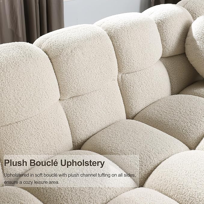 GNIXUU 65” Boucle Cloud Sofa Modern Tufted loveseat Sofa Couch with 2 Pillows Comfy Marshmallow Couches for Small Space Bedroom Apartment Office(Beige)