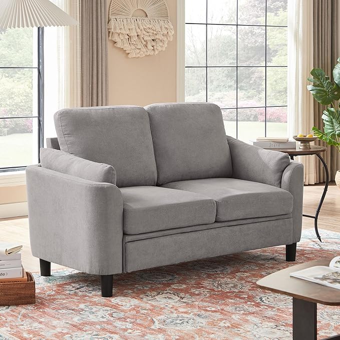 59 Loveseat Sofa Mid Century Modern Love Seat with Back Cushions 2-Seat Small Sofa Couch for Living Room Bedroom Small Spaces Light Grey