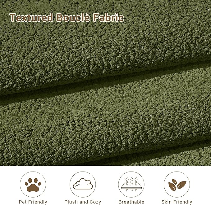 Cloud Sectional Couches 78.8 L-Shape Sofa with Ottoman Deep Seat Modular Sectional Couch Comfy Boneless Couch for Living Room &amp Bedroom Bouclé Fabric Green