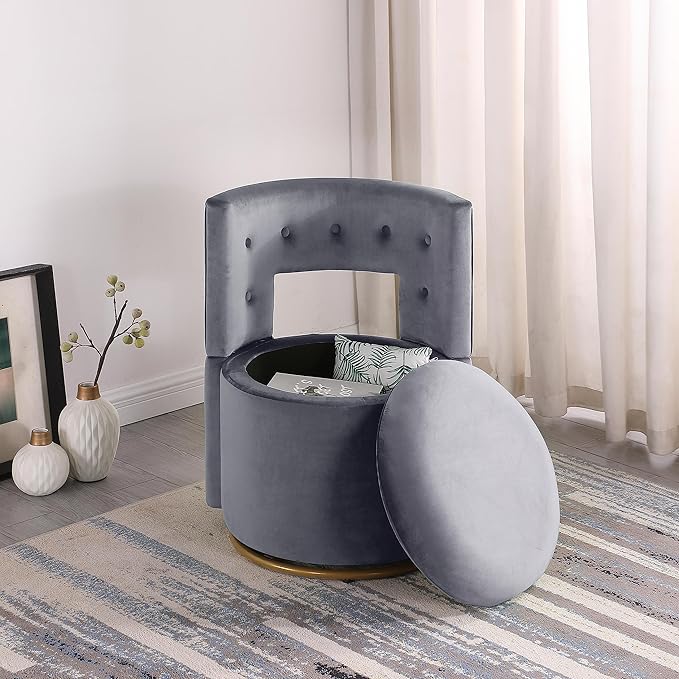 Generic 360° Swivel Accent Chair with Storage Function and Velvet Pillow Velvet Curved Chair with Gold Metal Base for Living Room Nursery Bedroom [Video] Grey