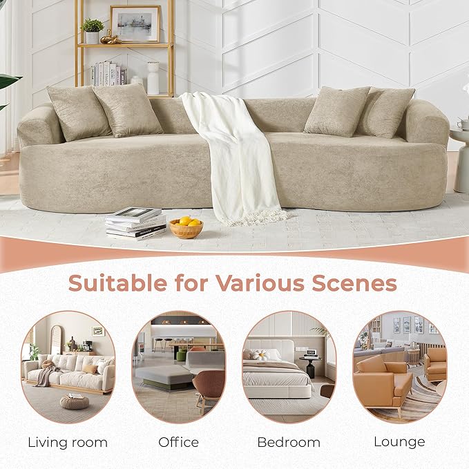 112'' Oversized Curved Modular Sectional Sofa Upholstered Chenille Boneless Couch Comfy Cloud Compression Sofa with Extra Deep &amp Wide Seat for Living Room Apartment Office Camel