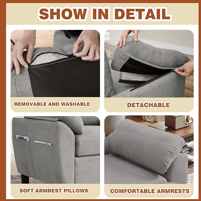 Convertible Sectional Sofa Set Modern L Shaped 3 Seat Sofa with Reversible Chaise and Love Seat Sofa Linen Sectional Couches for Living Room Light Grey