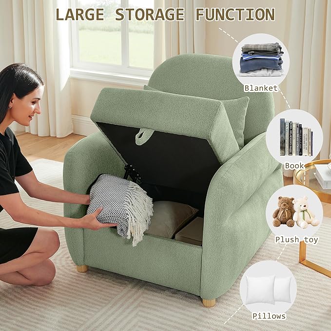 33.5 Accent Chair with Seat Storage Modern Reading Chair Accent Chairs for Living Room Armchair BedroomApartment (Light Green 33.5)