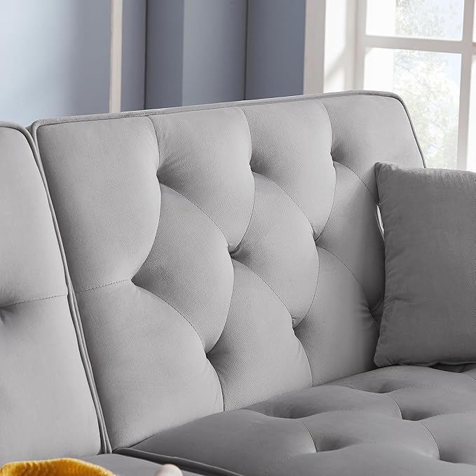 69.6 Velvet Tufted Sofa Couch Copper Nail Decoration Accent Sofa with Metal Legs 2 Pillows &amp Nailhead Trim Convertible Futon Couch Sleeper Sofa Loveseat Futon Sofa Bed for Living Room
