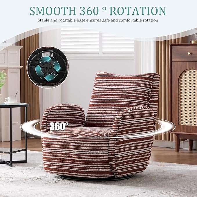 Modern Boucle Upholstered Accent Swivel Barrel ChairLeisure Club Lounge Chair with Sand-Rimmed Fabric and Metal Bracket for Living Room Bedroom Home Office (Red Boucle)