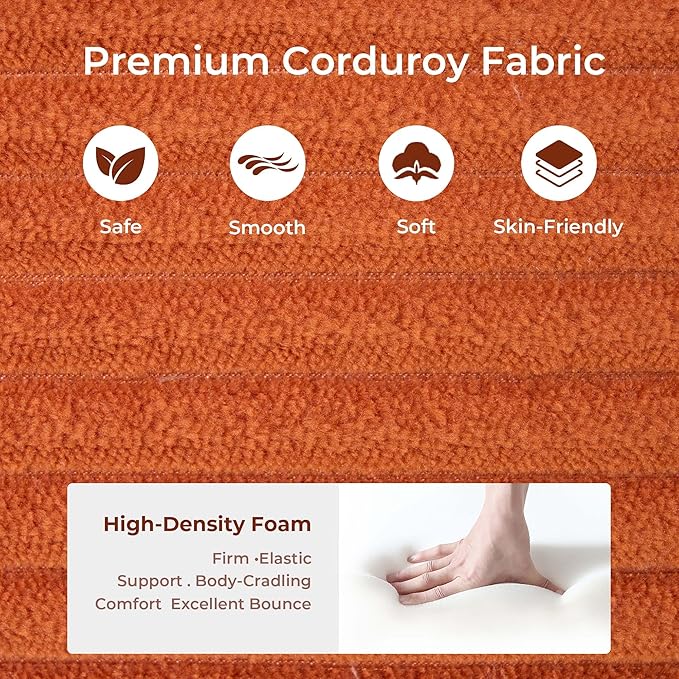 WELAX 72.8 Convertible Sleeper Sofa Bed Boneless Cloud Queen Futon Couches with Cupholders &amp Storage Pockets Corduroy Folding Floor Couch for Bedroom Apartment No Assembly Orange