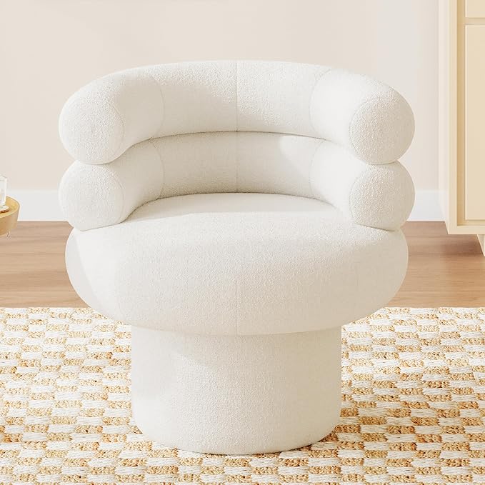 Christopher Knight Home Kayah Upholstered 360° Swivel Accent Chair Teddy Fleece Swivel Barrel Chair Modern Vanity Chair for Living Room Bedroom White