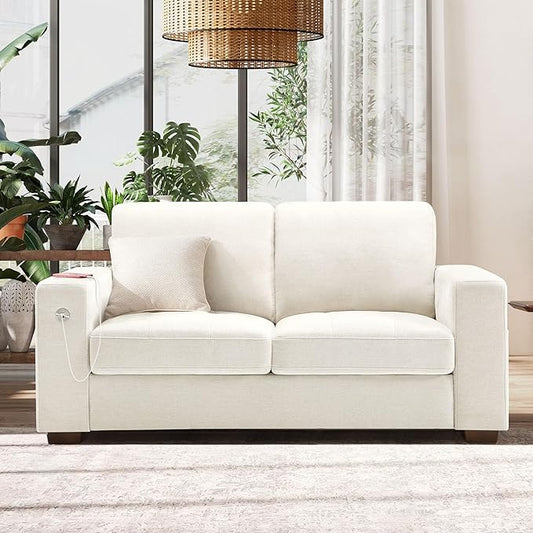 Hanherry 70 Loveseat Sofa for Living Room Modern Comfy Couch with Medium Firm Seat Cushion Removable CoverWide ArmrestUSB/Type-C PortChenille Fabric Couches for Small SpaceApartmentBedroom