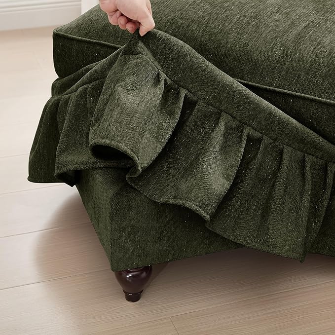 107 Modular Sectional Sofa for Living Room Comfy Chenille 3 Seat Couch with Detachable Ruffled Skirt Flared Arms Spindle Legs Traditional Sofa for Living Room Apartment(Green)