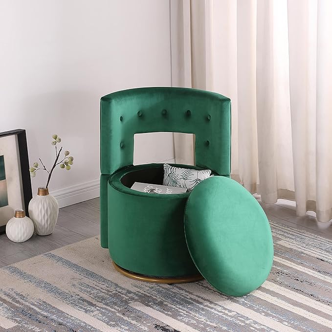 360° Swivel Accent Chair with Storage Function Velvet Curved Chair with Gold Metal Base for Living Room Nursery Bedroom [Video]