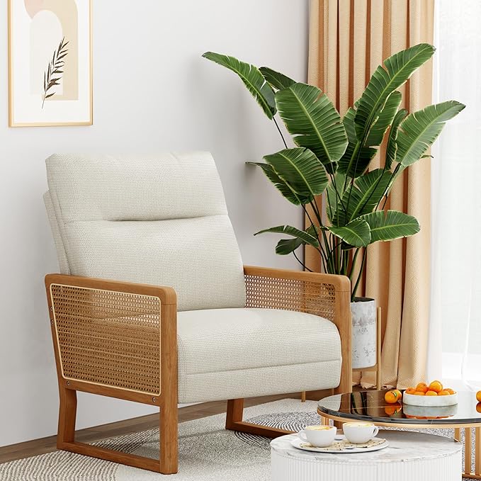 HAOBO Home Small Loveseat Sofa Mini Couch Upholstered Settee Bench with Rattan Arms Linen Small Sofa Couch for Living Room Dining Room Bedroom Funiture