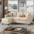 Shintenchi Small Sectional Sofa CouchesL Shape Convertible Sofa with Ottoman3 Seat Comfy Corduroy Upholstered Sofa CouchSmall Couch for ApartmentLiving Room and Office(Beige)