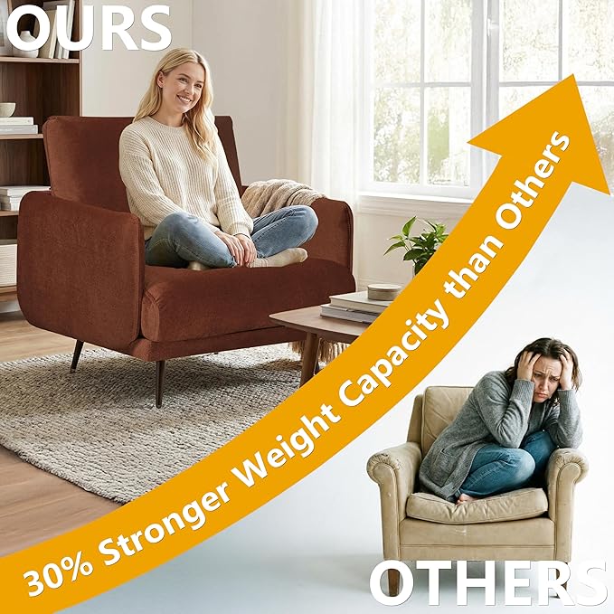 Oversized Accent Chair for Living Room Chairs Reading Arm Chair Comfy Modern Single Sofa Side Chairs with Metal Legs &amp Soft Cushion for Bedroom Waiting Room